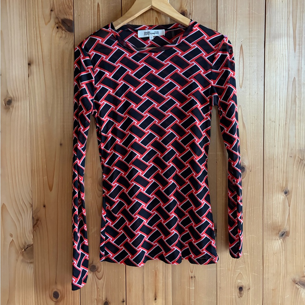 Diane Von Furstenberg Geometric Mesh Nylon Top Size S